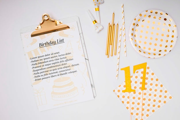Happy Birthday Mock-Up List Top View Psd
