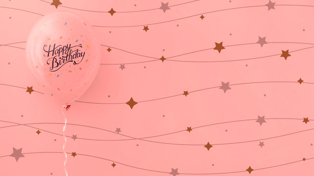 Happy Birthday Pink Balloons With String Stars Psd