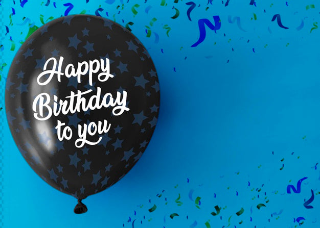 Happy Birthday To You On Balloon With Copy Space And Confetti Psd