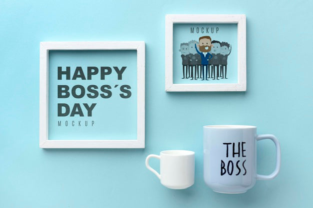 Happy Boss'S Day With Frames And Mugs Psd