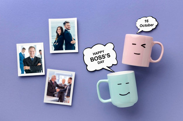 Happy Boss'S Day With Mugs And Pictures Psd