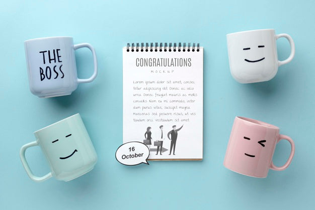 Happy Boss'S Day With Notebook And Mugs Psd