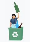 Happy Boy Collecting Glass Bottles In A Recycling Bin