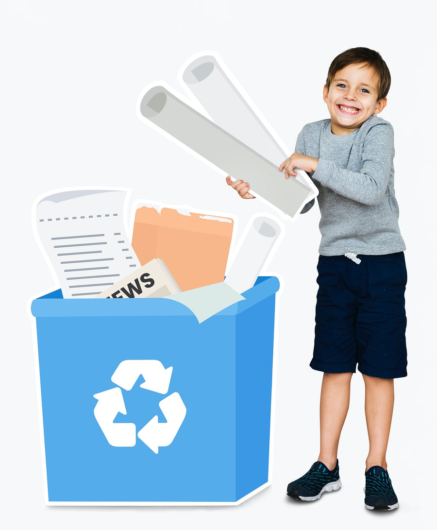Happy Boy Collecting Paper For Recycling