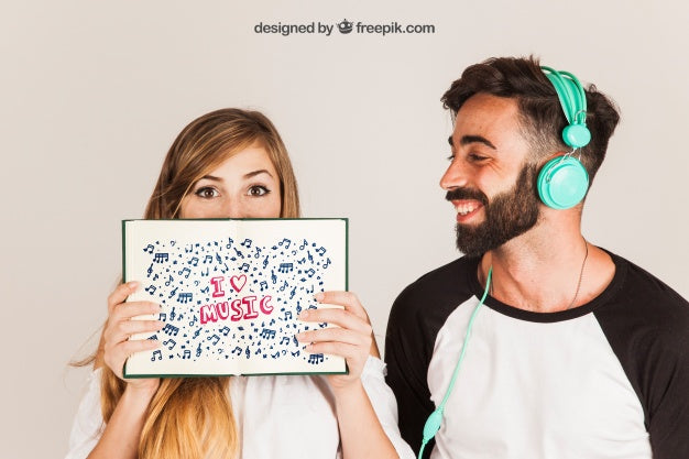 Happy Couple Showing Book Psd