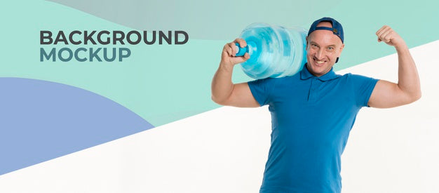 Happy Delivery Man Holding A Big Bottle Of Water Psd