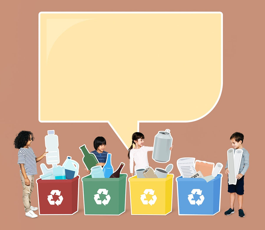 Happy Diverse Kids Recycling Garbage