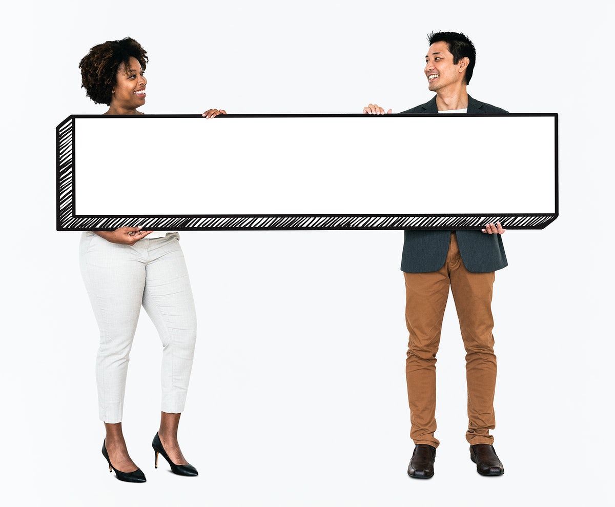 Happy Diverse People Holding An Empty Board