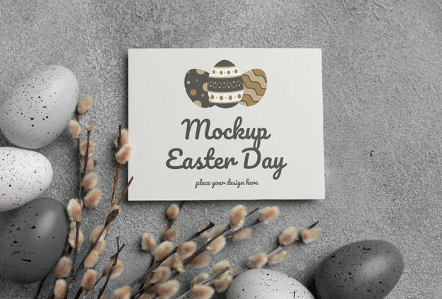Happy Easter Card Mockup Design With Easter Eggs Psd