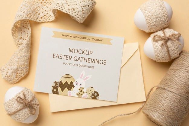 Happy Easter Card Mockup Design With Easter Eggs Psd