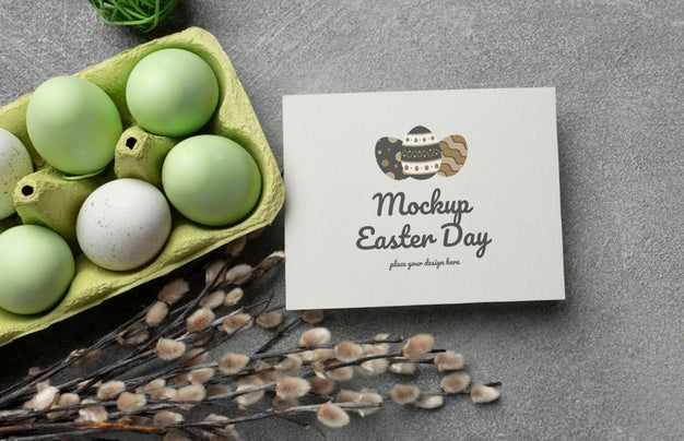 Happy Easter Card Mockup Design With Easter Eggs Psd
