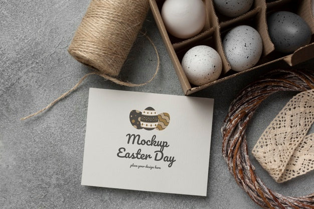 Happy Easter Card Mockup Design With Easter Eggs Psd