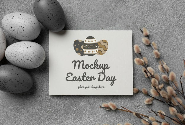 Happy Easter Card Mockup Design With Easter Eggs Psd