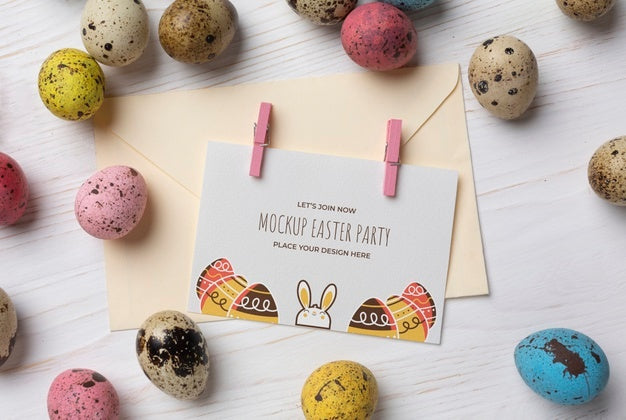 Happy Easter Card Mockup Design With Easter Eggs Psd
