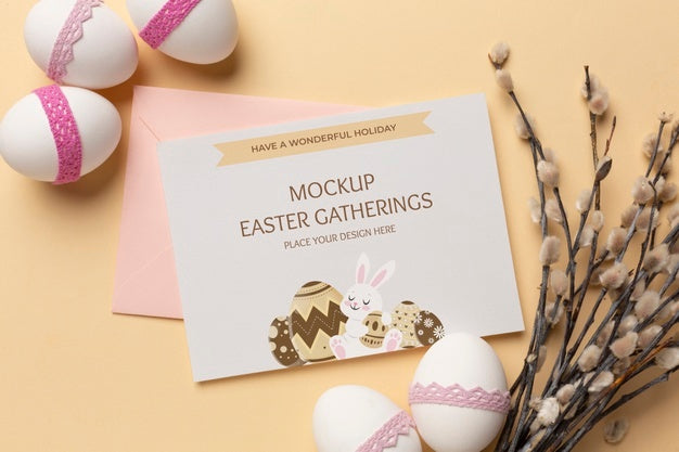 Happy Easter Card Mockup Design With Easter Eggs Psd
