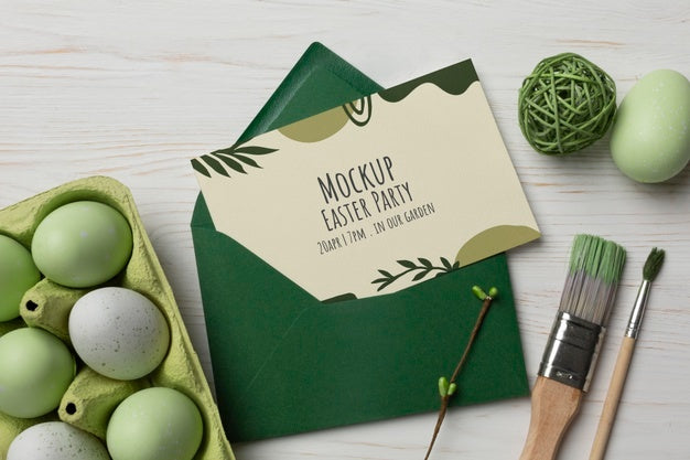 Happy Easter Card Mockup Design With Easter Eggs Psd