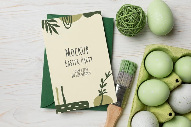 Happy Easter Card Mockup Design With Easter Eggs Psd