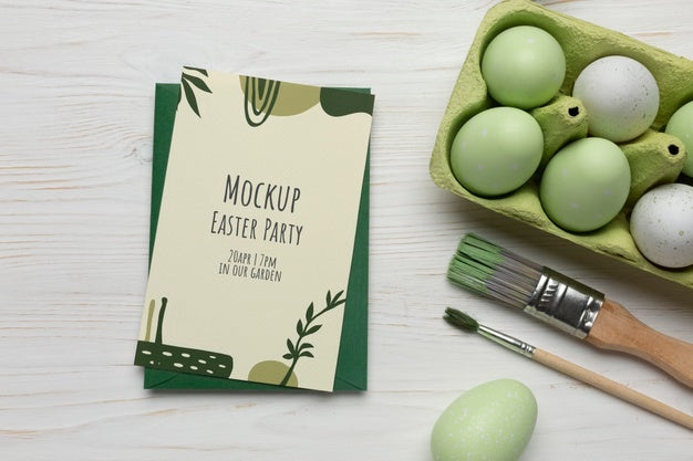 Happy Easter Card Mockup Design With Easter Eggs Psd