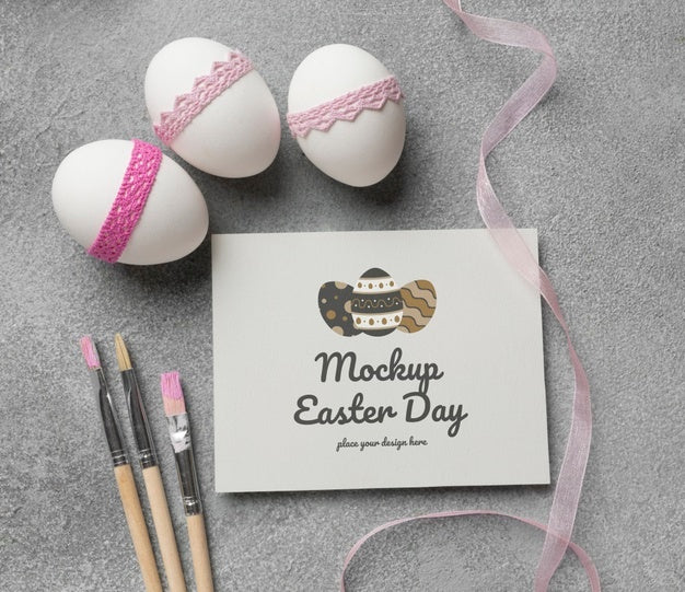 Happy Easter Card Mockup Design With Easter Eggs Psd