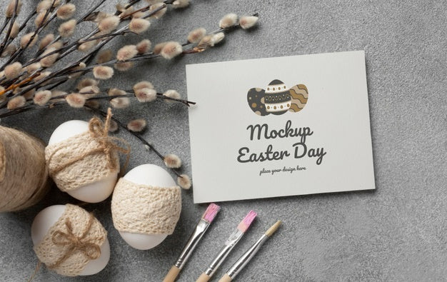 Happy Easter Card Mockup Design With Easter Eggs Psd