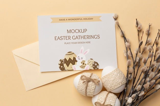 Happy Easter Card Mockup Design With Easter Eggs Psd