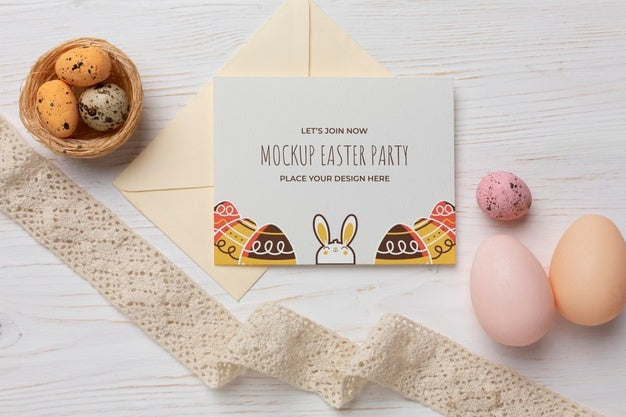 Happy Easter Card Mockup Design With Easter Eggs Psd