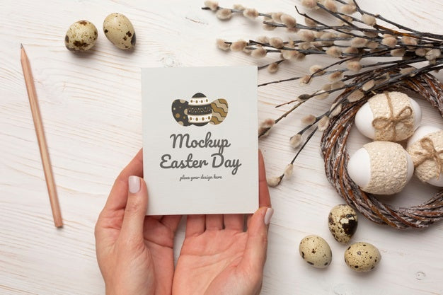 Happy Easter Card Mockup Design With Easter Eggs Psd