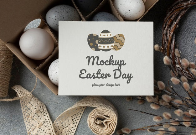 Happy Easter Card Mockup Design With Easter Eggs Psd