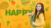 Happy Easter Day Mockup With Girl And Flowers Psd