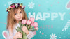 Happy Easter Day Mockup With Girl And Flowers Psd
