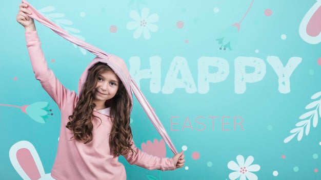 Happy Easter Day Mockup With Girl Psd