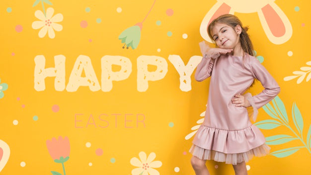 Happy Easter Day Mockup With Girl Psd