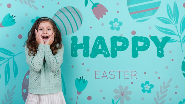 Happy Easter Day Mockup With Girl Psd
