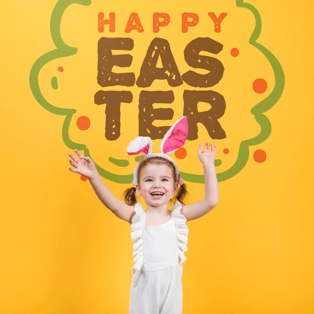 Happy Easter Day Mockup With Girl Psd