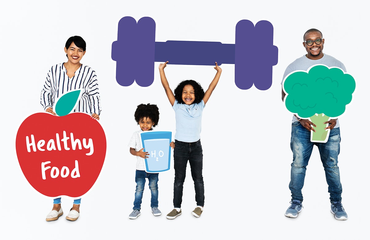 Happy Family Holding Fitness Icons