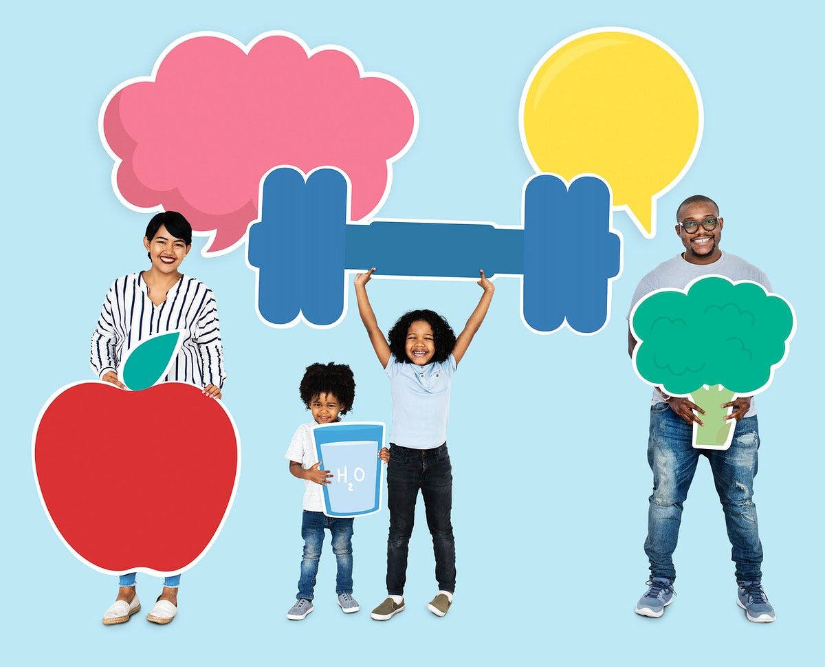 Happy Family Holding Fitness Icons