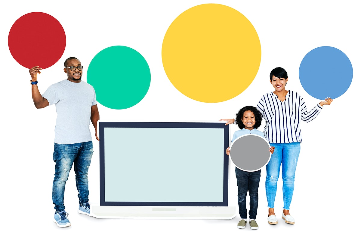 Happy Family Holding Round Boards And A Screen
