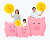 Happy Family With Savings In Piggy Banks