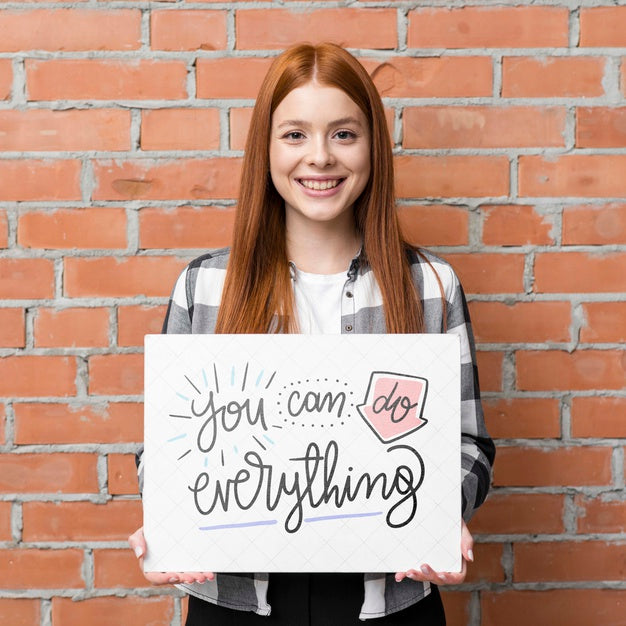 Happy Female Holding Mock-Up Psd