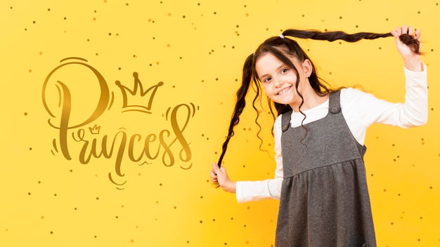 Happy Girl Posing While Grabbing Her Ponytails Psd