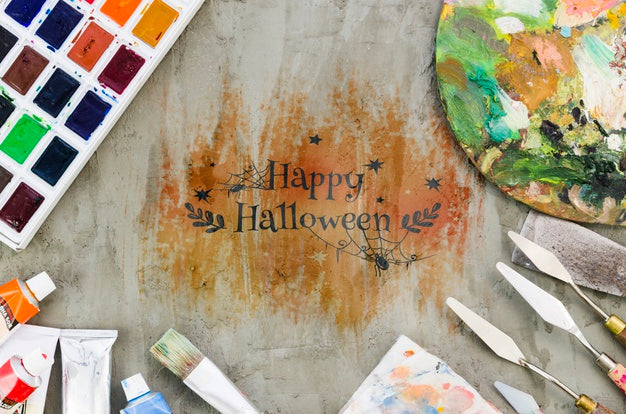Happy Halloween Artistic Concept With Acrylic Pallette Psd