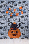 Happy Halloween Garland And Pumpkin With Cat On It Psd