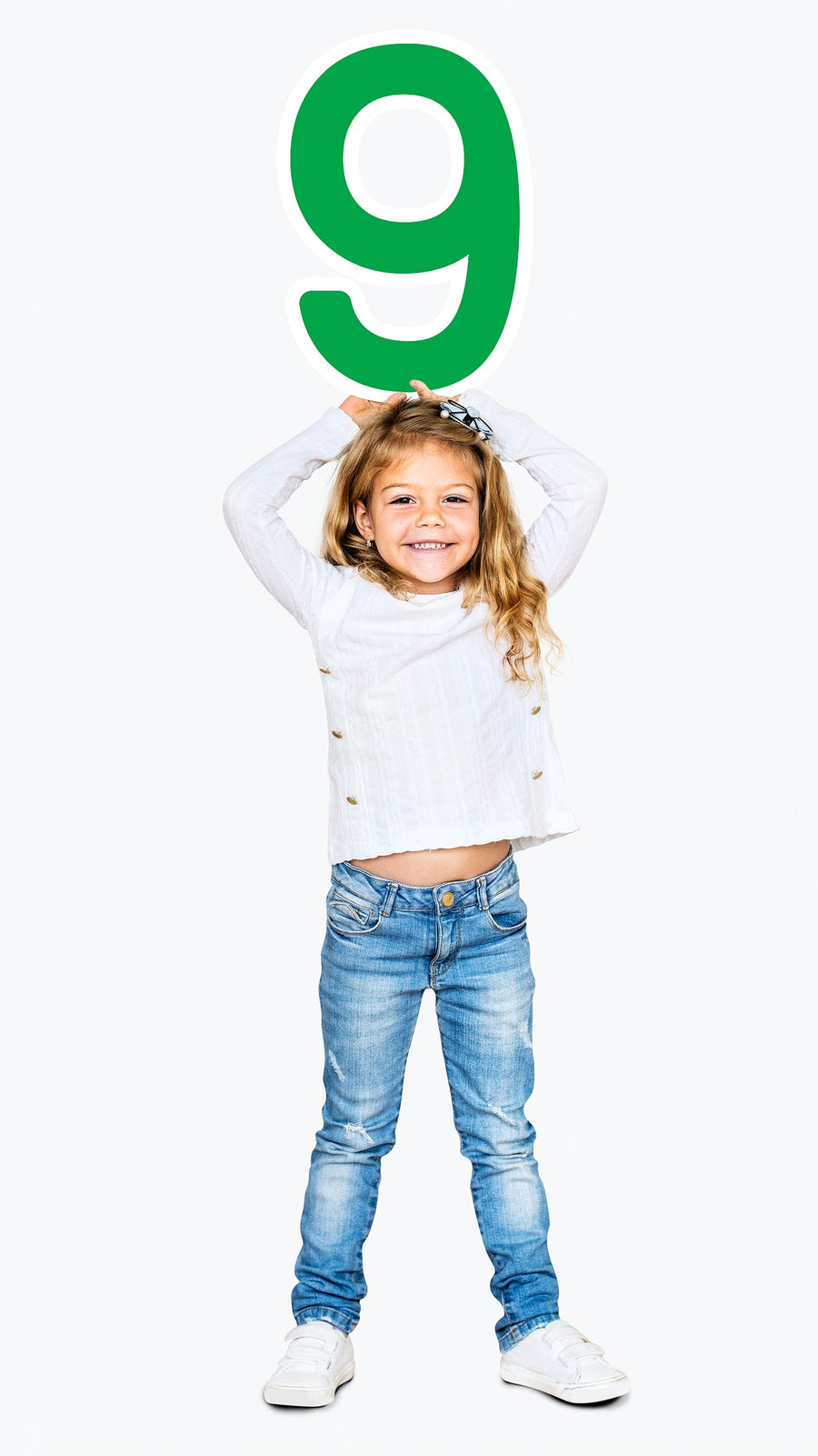 Happy Kid Holding Number Nine