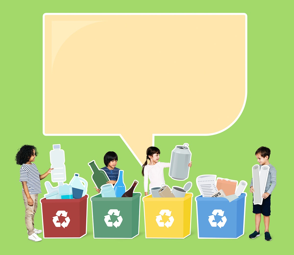 Happy Kids Collecting Trash For Recycling