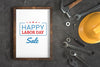 Happy Labor Day Sale With Photo Frame Mockup And Hand Tools Psd