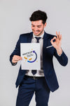 Happy Man Holding A Placard Concept Mock-Up Psd