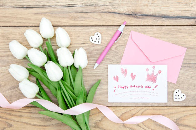 Happy Mother'S Day With Tulips And Card Psd