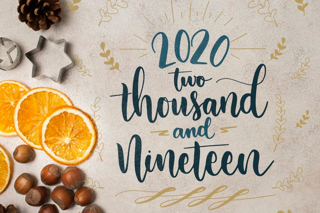 Happy New Year 2020 Concept With Orange Slices Psd