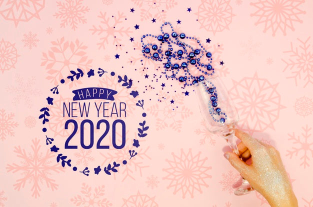 Happy New Year 2020 With Blue Tinsel Psd