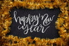 Happy New Year Handwriting Lettering Surrounded My Tinsel Psd